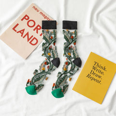 Crystal Glass Floral Mesh Socks - Women's Mid Tube Stocking