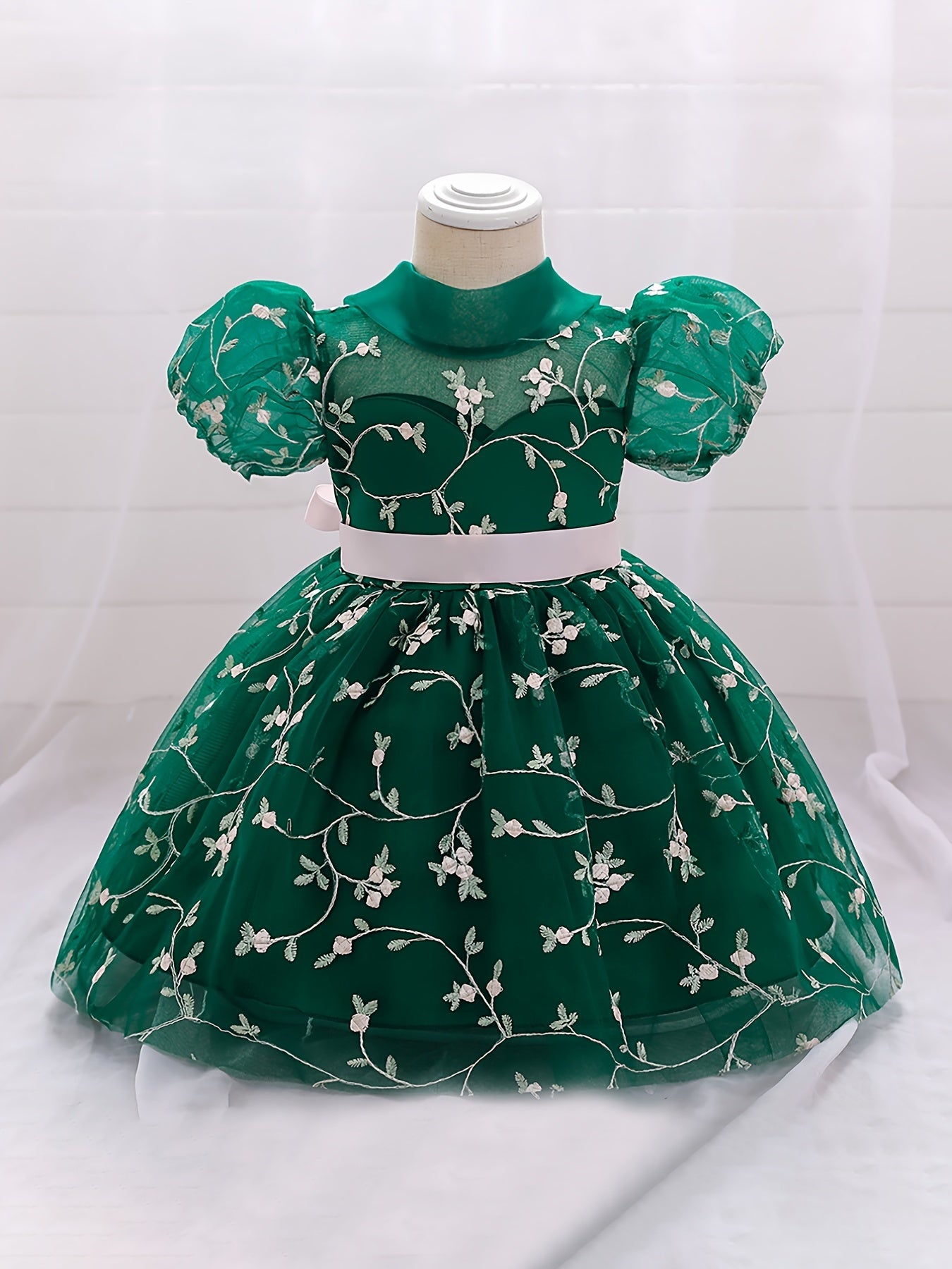 Baby Girl's Floral Embroidery Mesh Princess Dress