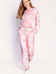 Ombre Marble Print Pajama Set Long Sleeve Top & Jogger Pants