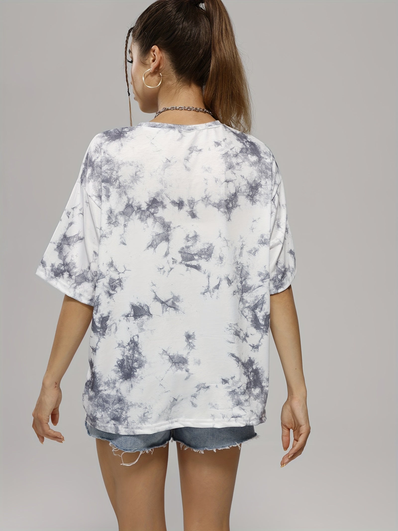 Tie Dye Crew Neck Casual T Shirt Loose Short Sleeve Top Women's A