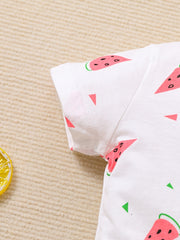 2pcs Baby Girls Watermelon Print Tee & Shorts Set Toddler Clothes