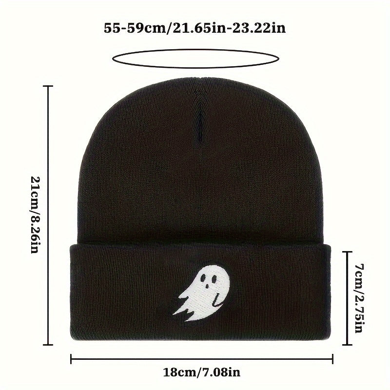 Halloween Ghost Embroidery Winter Knitted Hat Warm Beanies