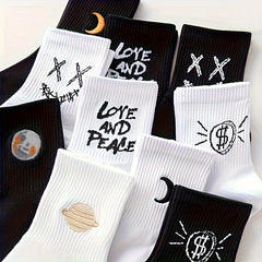 10 Pairs Cartoon Print Socks Comfy & Funny Mid Tube Women's Stockings