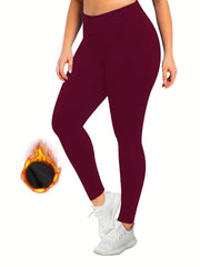 Sporty Leggings Women's Plus Solid High Rise High Stretch Skinny