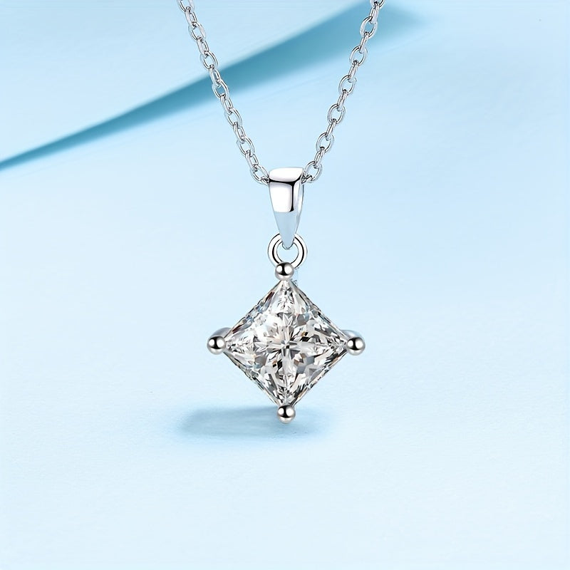 1CT Princess Cut Moissanite Necklace 925 Sterling Silver - Engagement Gift