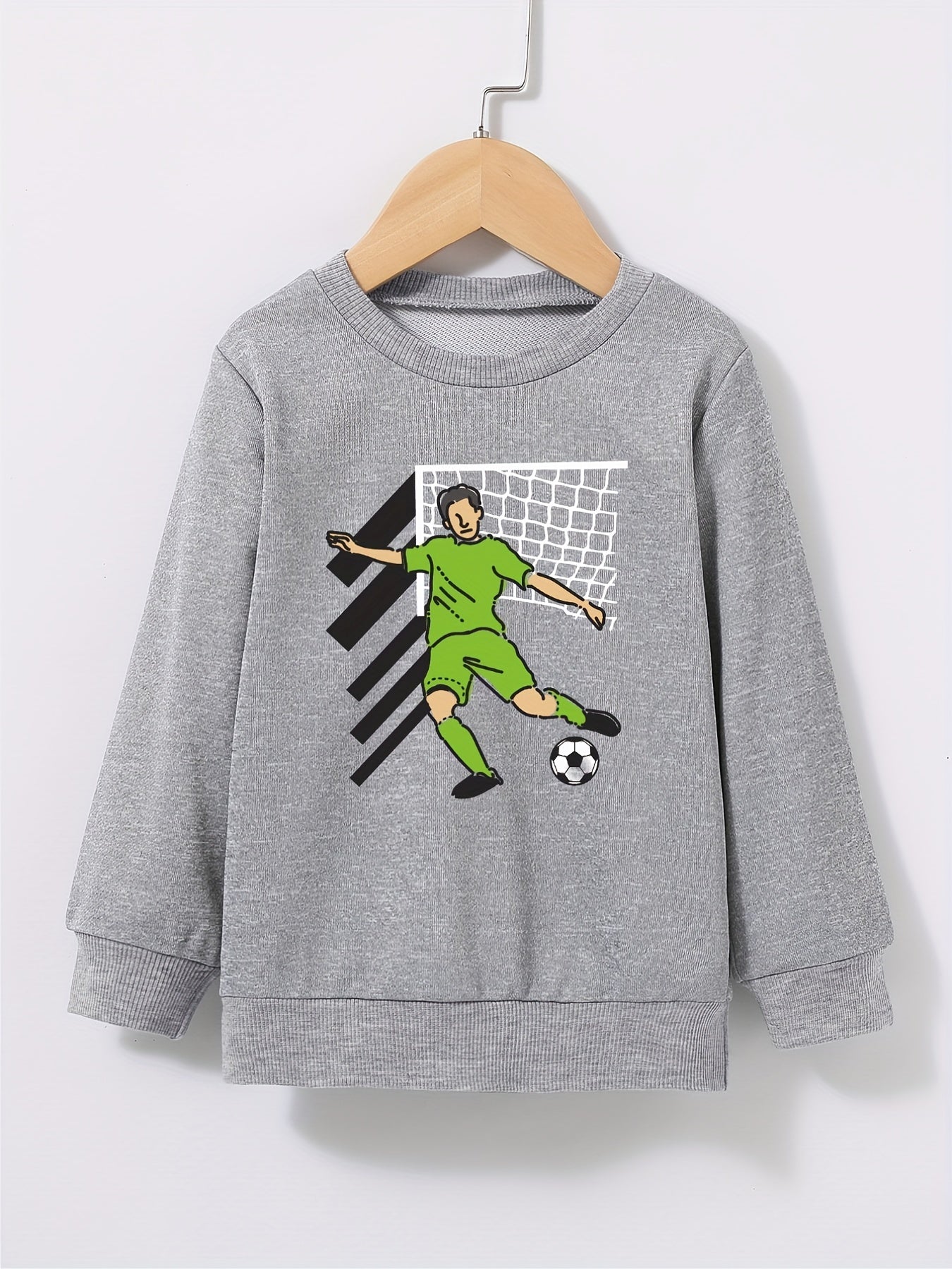 Cartoon Football Player Print Boys Sweatshirt