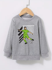 Cartoon Football Player Print Boys Sweatshirt