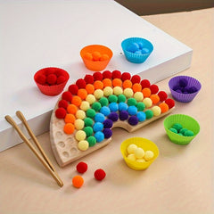 Colorful 2in1 Wooden Rainbow Clip Ball Toy
