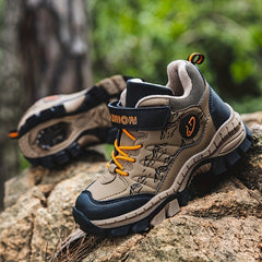 Boys' Durable Hiking Shoes, Hook & Loop Fastener, Comfy & Breathable, Anti-Skid