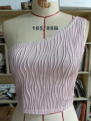 Wavy Stripe One Shoulder Crop Top Casual Solid Ruched Slim Sleeveless Top