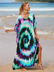 Tie Dye Bat Sleeve V Neck Cover Up Dress