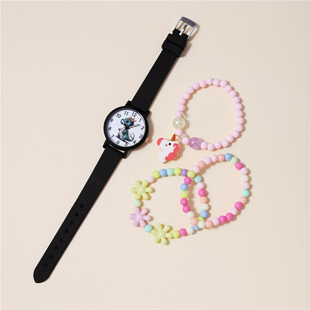 Kids Cartoon Dinosaur Silicone Watch Set