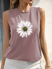 Flower Print Crew Neck Tank Top Sleeveless for Summer