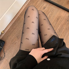 Bow Pattern High Waist Sheer Footed Pantyhose