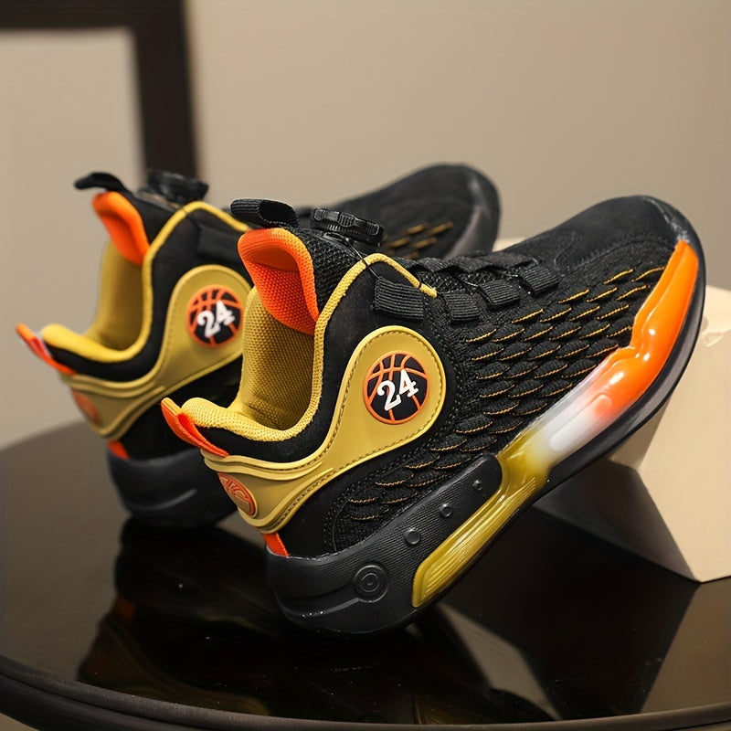 Boy's Basketball Shoes With Rotating Buckle Non Slip Sneakers