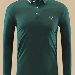 Men's Eagle Print Long Sleeve Polo Shirt