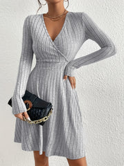 Solid Ribbed Long Sleeve Sweater Dress