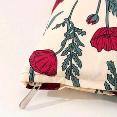Red Floral Pattern Cosmetic Bag Corduroy Makeup Pouch
