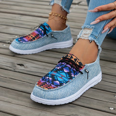 Women's Geometric Pattern Canvas Shoes Casual Lace Up Outdoor Sneakers