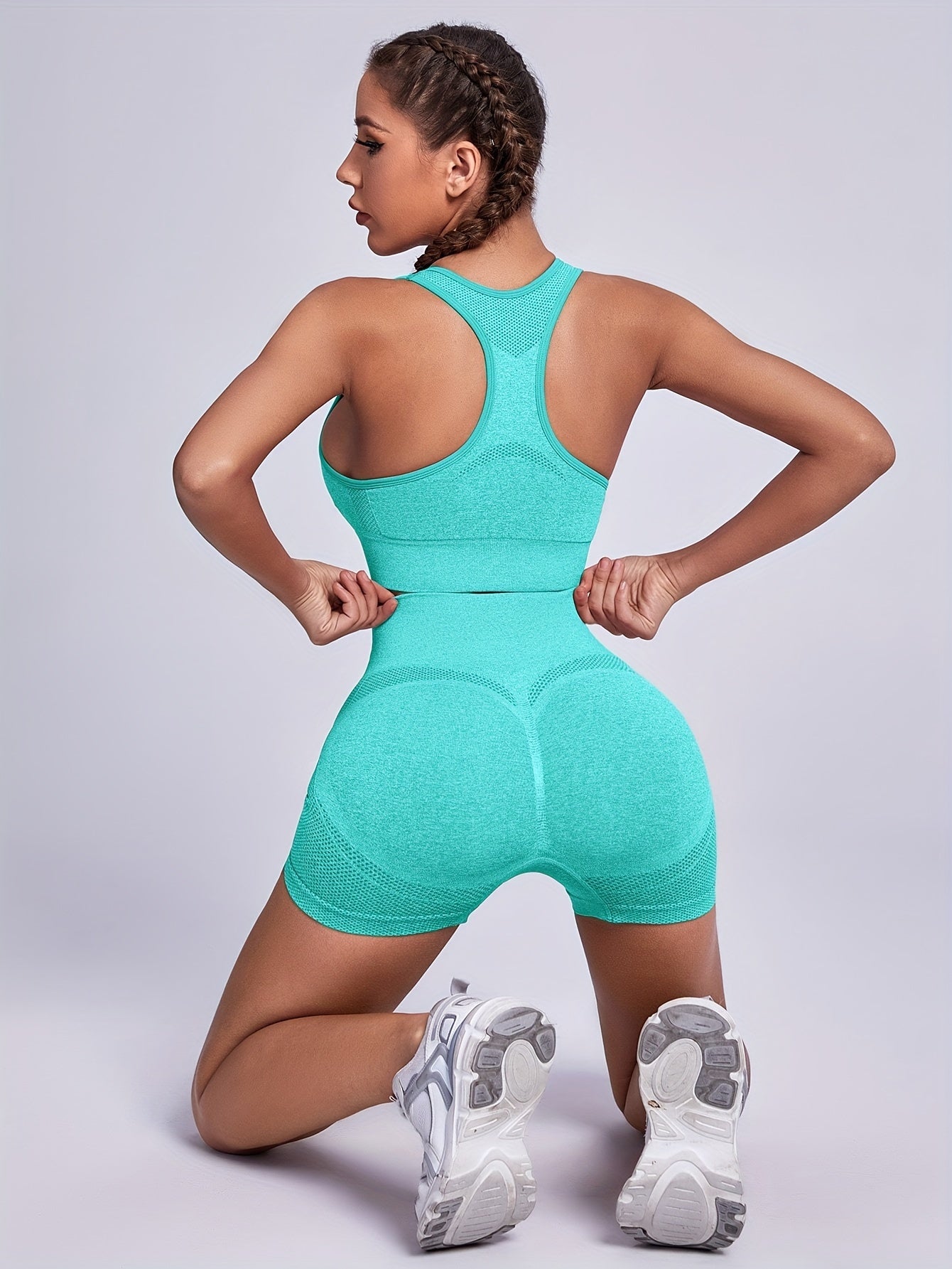 Yoga Workout Set Crop Top & Stretch Shorts Activewear