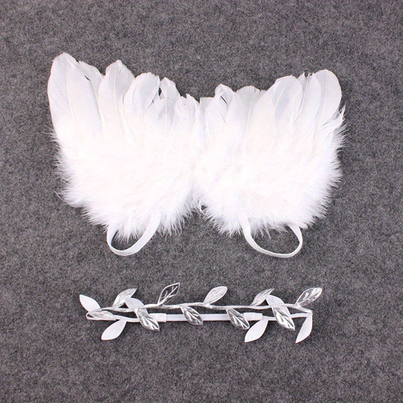 2pcs Feather & Leaf Headband Set for Newborn Photography