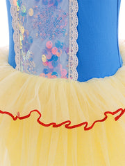 Girl's Cotton Tulle Tutu Mesh Puff Sleeve Ballet Dance Princess Dress