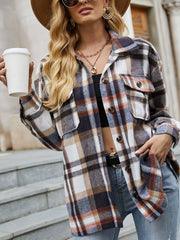 Plaid Print Polo Collar Shirt Casual Long Sleeve Shirt