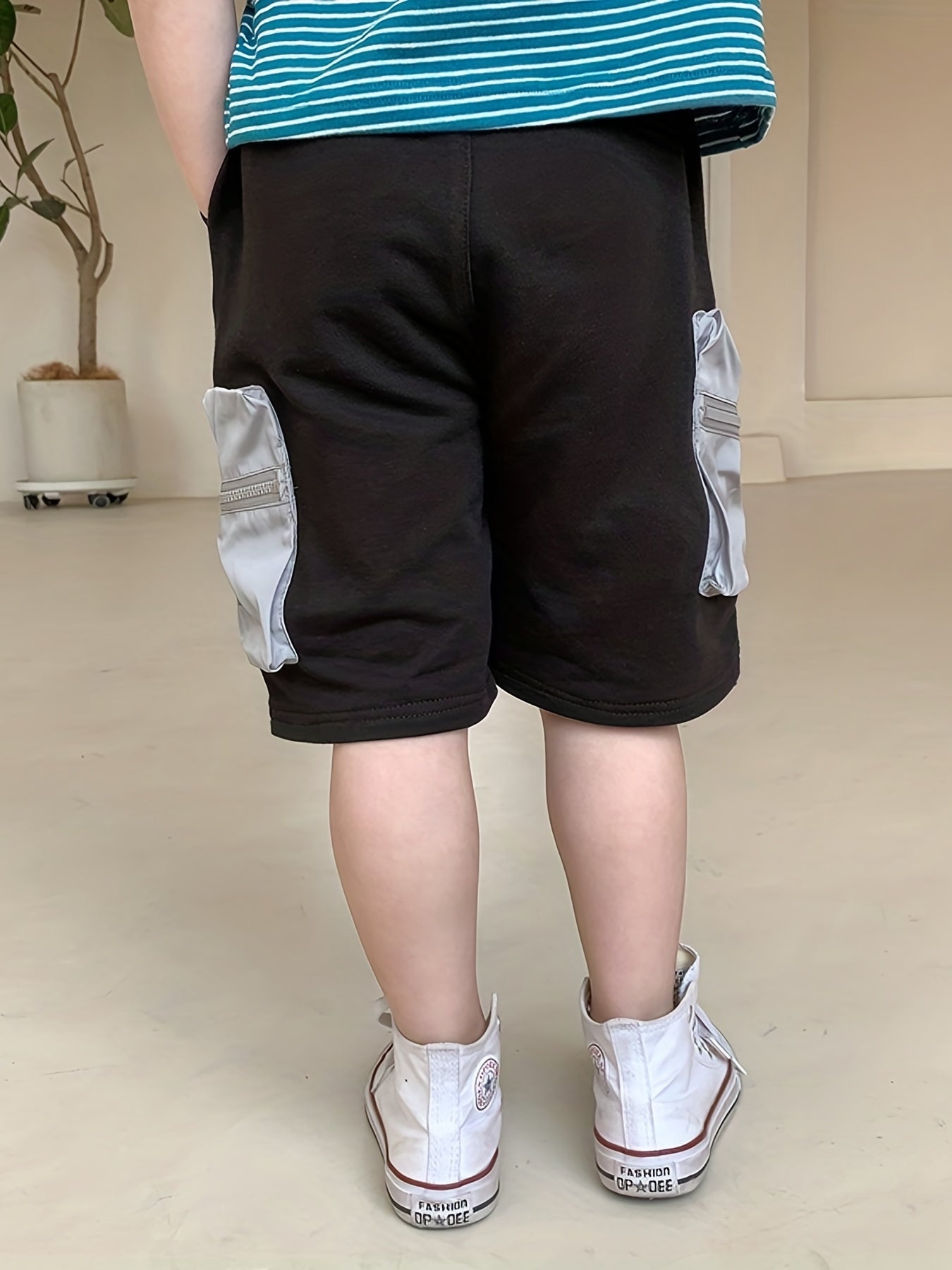 Boys Shorts Patch Zipper Pockets Casual Comfortable Breathable For Summer Kids