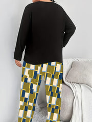 Plus Size Heart Print Long Sleeve Pajama Top