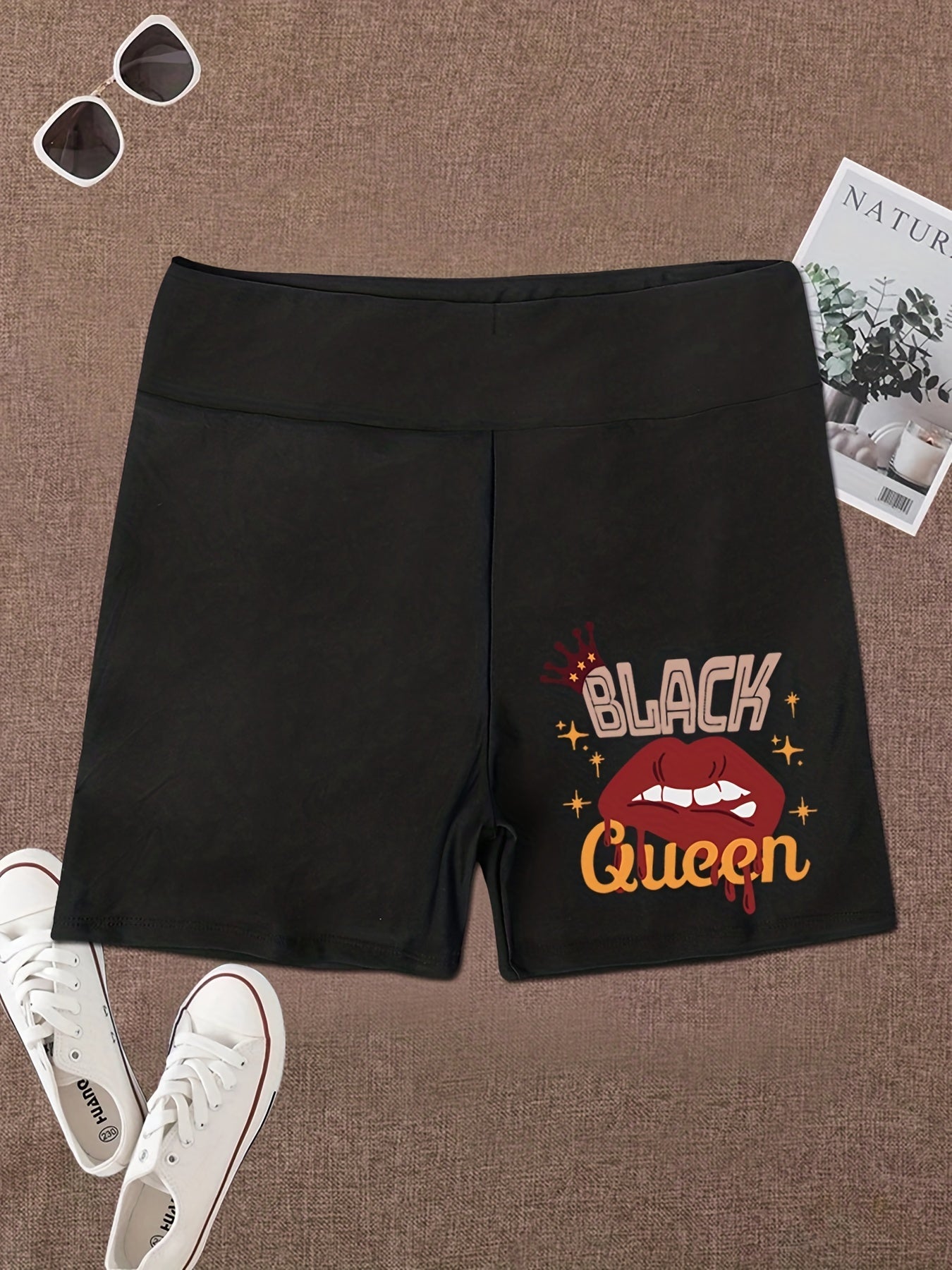 Queen Print Biker Shorts High Waist Women's Leggings
