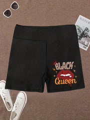 Queen Print Biker Shorts High Waist Women's Leggings