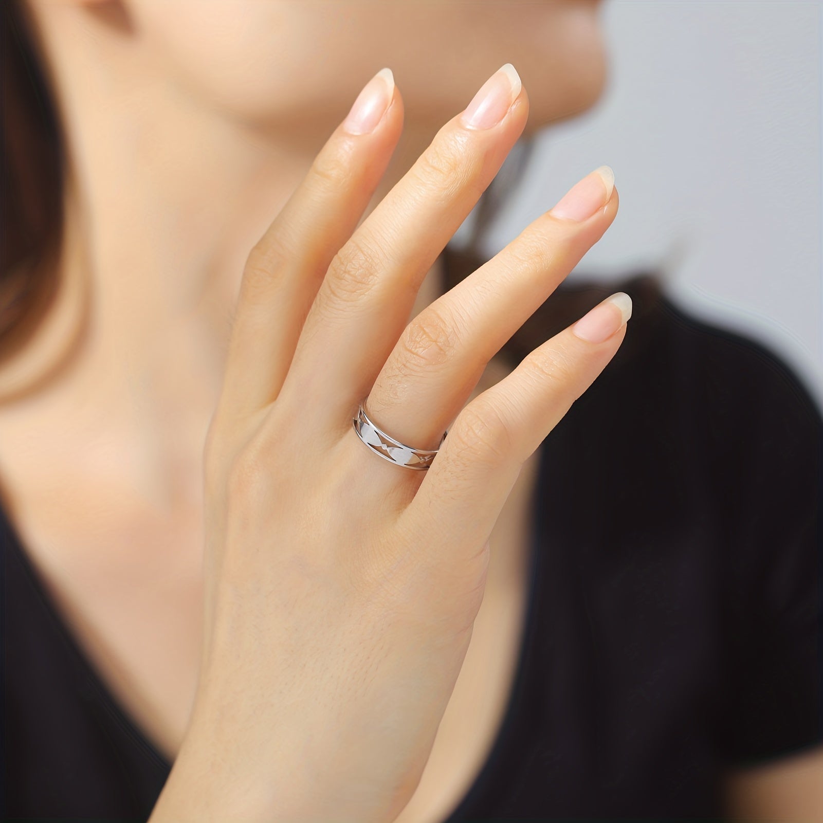 Geometric Stainless Steel Rings for Women Minimalist Couple Promise Jewelry
