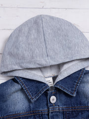 Baby Boys Denim Splicing Hooded Jacket Button Coat Toddler Clothes