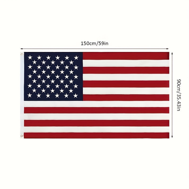 American Flag With Embroidered Stars And Brass Grommets