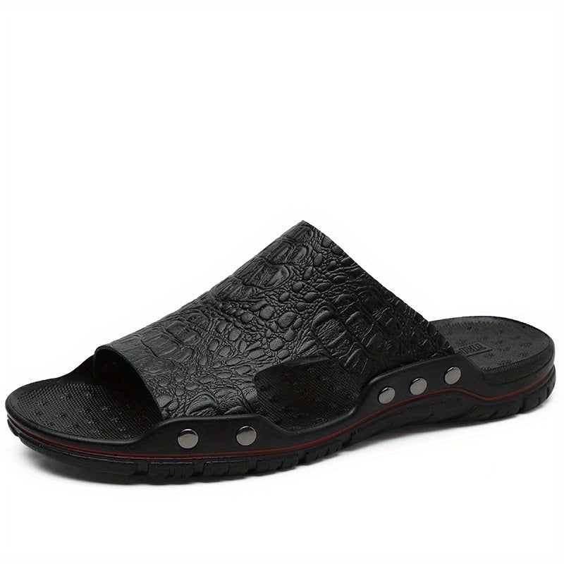 Men's Crocodile Embossed Non Slip Sandals Comfy Beach Shoes