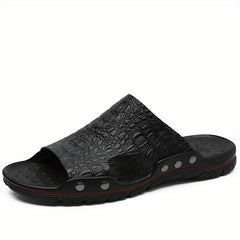 Men's Crocodile Embossed Non Slip Sandals Comfy Beach Shoes