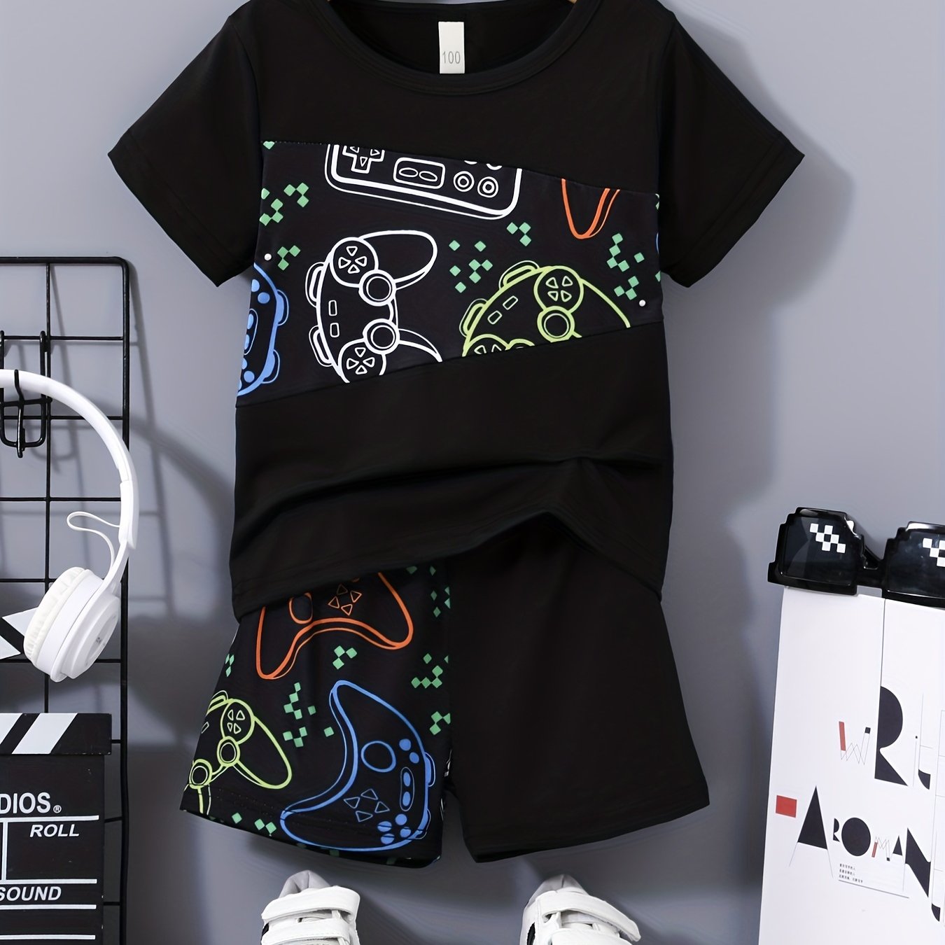 Boys Gamepad Casual T-shirt & Shorts Set for Summer