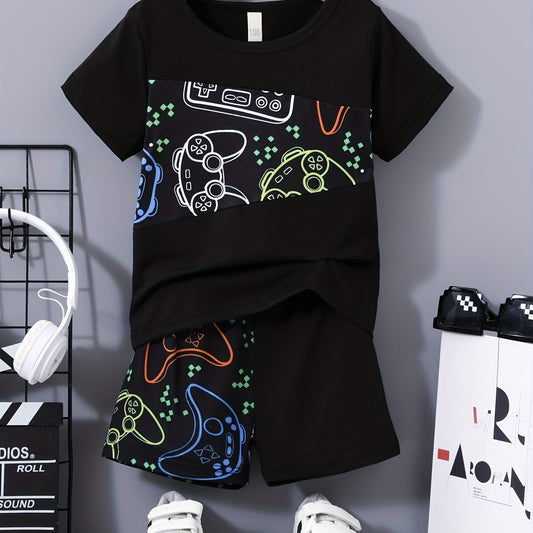 Boys Gamepad Casual T-shirt & Shorts Set for Summer