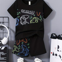 Boys Gamepad Casual T-shirt & Shorts Set for Summer