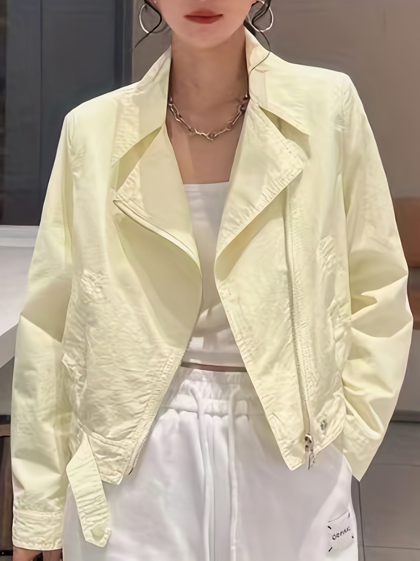 Solid Zip Up Jacket Long Sleeve Outerwear With Pockets