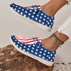 Women's Patriotic Boat Shoes Star Stripe Canvas Lace Sneak