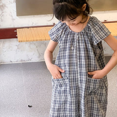 Girl's Plaid Jumpsuit Casual Shorts Sleeve Crew Neck Sports Jumpsuit