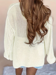 Women's Solid Hollow Out Button Up V Neck Cardigan