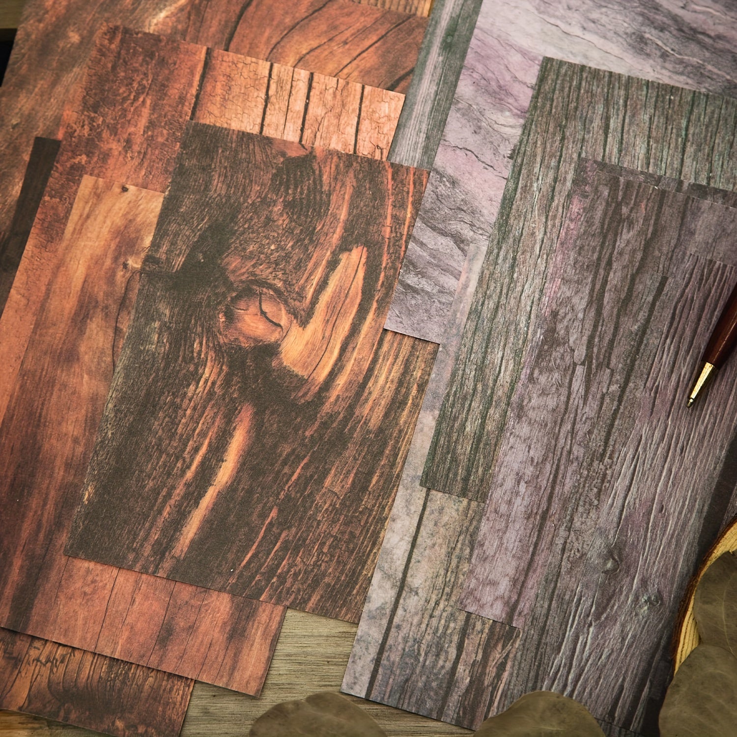 30 Sheets Vintage Scrapbooking Paper Wood Grain Series Retro Deco Paper