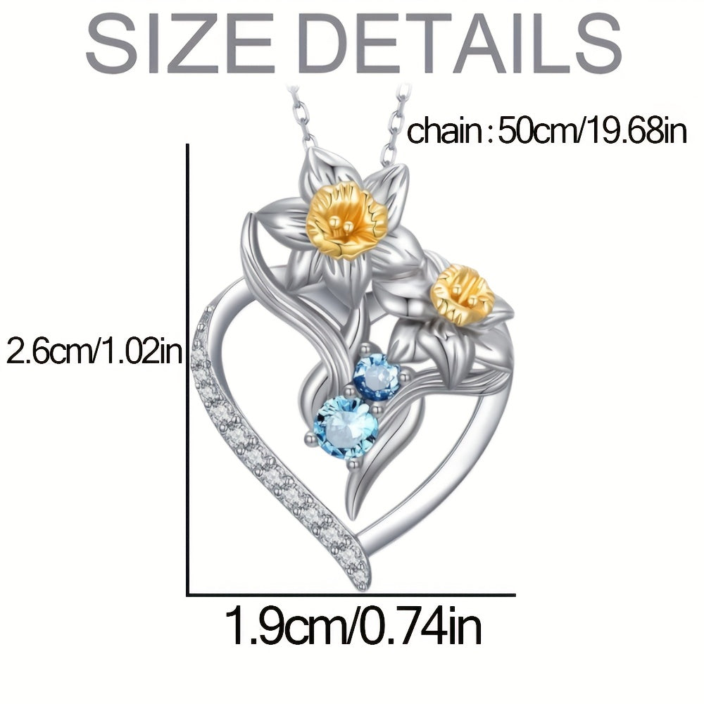 Heart shaped Lily Rhinestone Pendant Necklace For Women