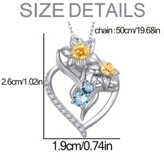 Heart shaped Lily Rhinestone Pendant Necklace For Women
