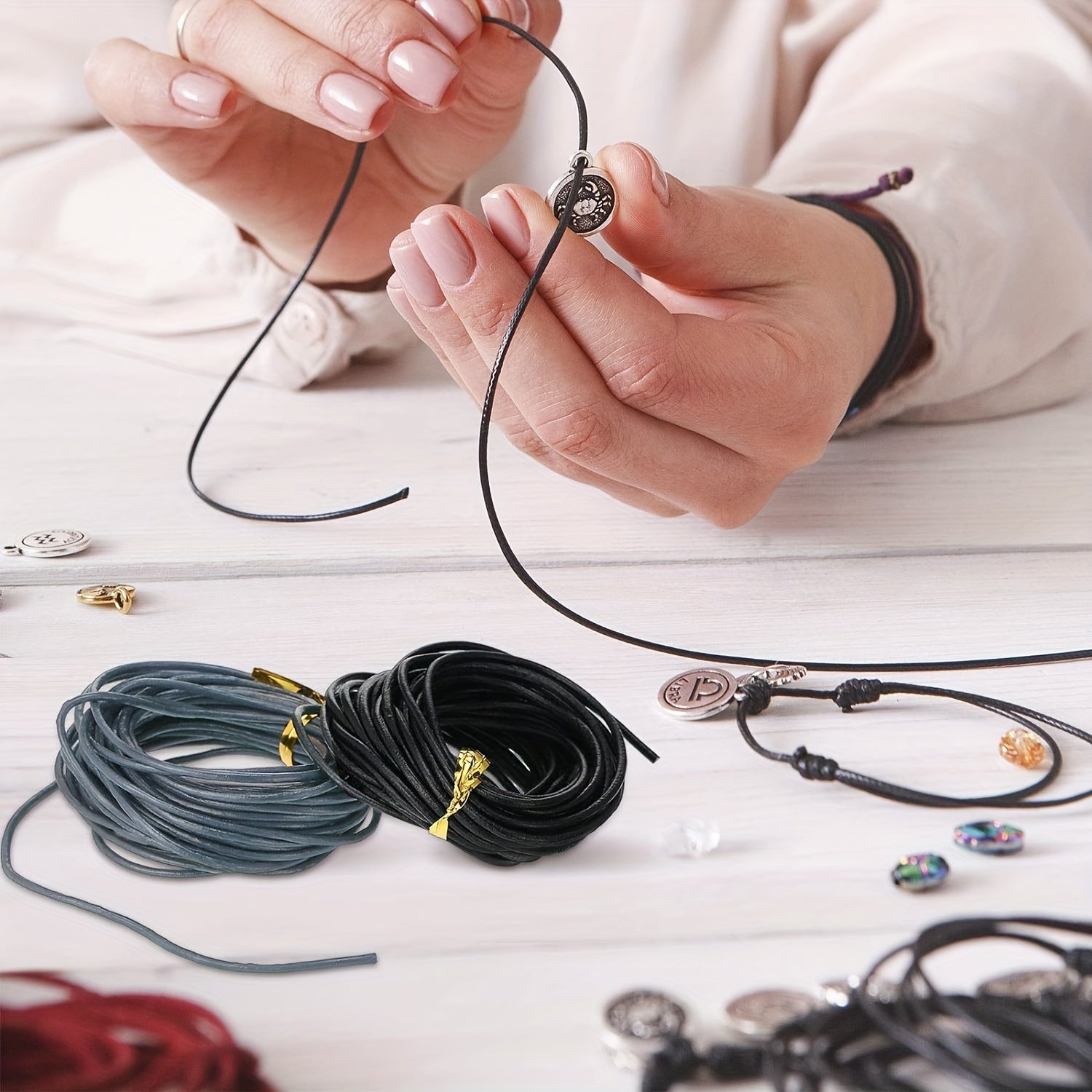 2mm Wide Leather Jewelry Rope for DIY Necklace Bracelet Making Kit