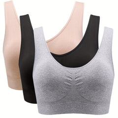 3 Pack Plus Size Sports Bra Set Women's Plus Ruched Seamless Full Coverage