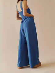 Sleeveless Shirred Cami Jumpsuit Wide Leg High Waist