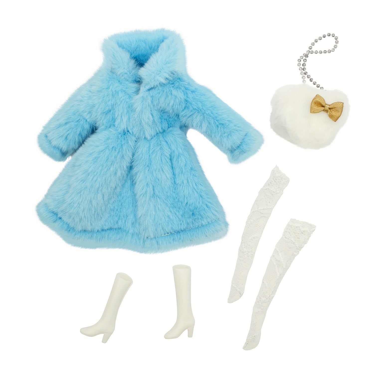 Faux Fur Coat, Stockings, Shoes for 29-21 cm Doll
